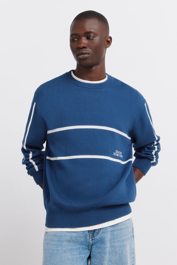 Springfield Jacquard text jumper blue