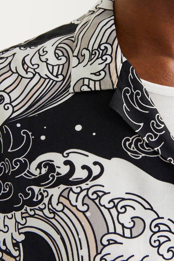 Springfield Japanese print short-sleeved shirt tamnosiva