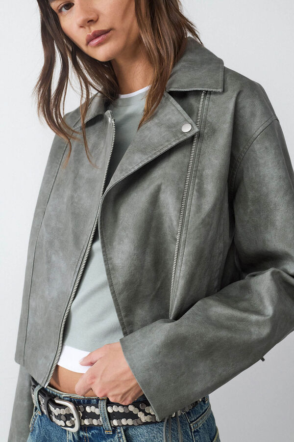 Balmohk Chaqueta biker efecto desgastada verde