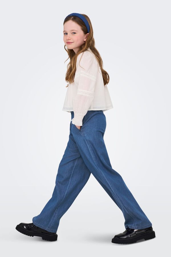 Only Girls Wide leg ruched waist drawstring jeans blue