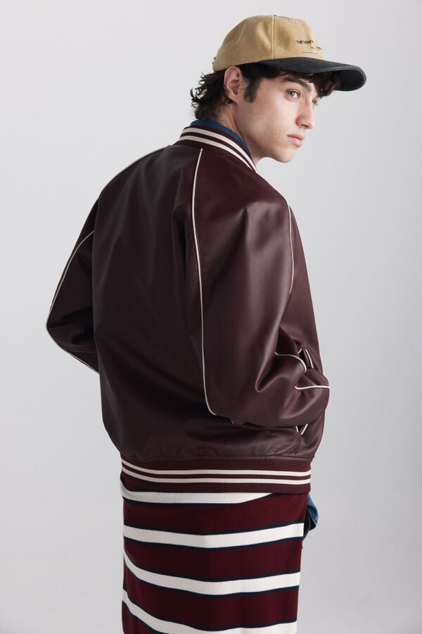 Springfield Faux leather varsity bomber red