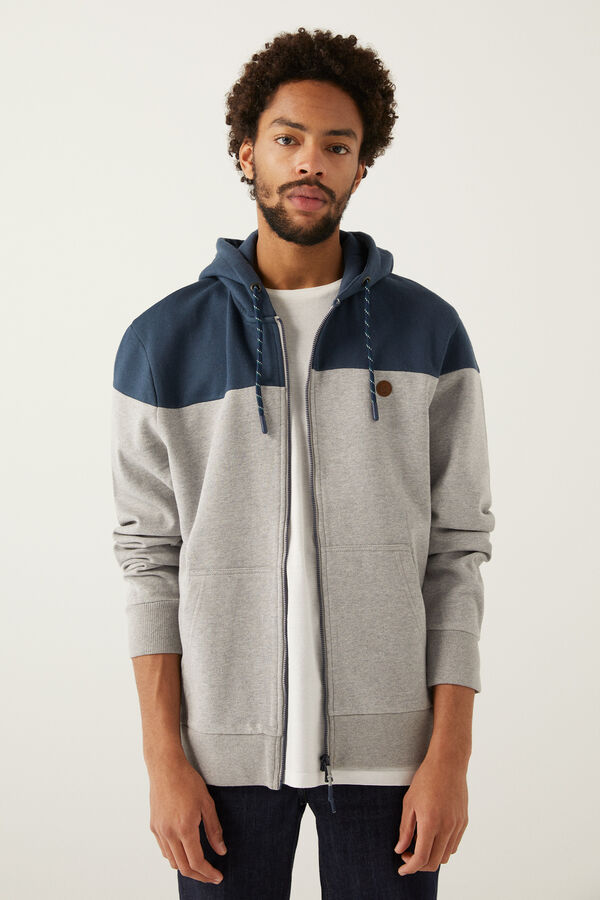 Springfield Colour block zip-up hooded sweatshirt  Siva