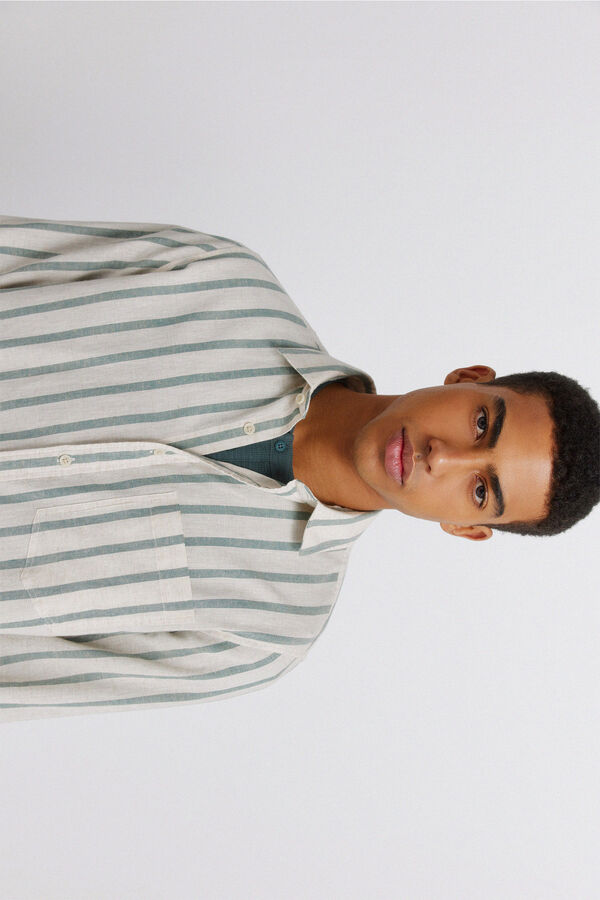 Springfield Striped linen shirt blue