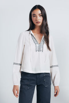 Springfield Blusa boho bordados lentejuelas marr&oacute;n