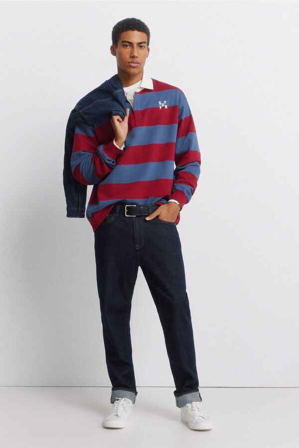 Springfield Striped long sleeve rugby polo shirt blue