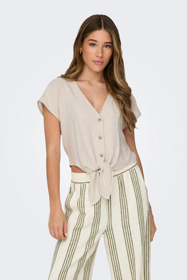 Only short sleeve linen shirt grey