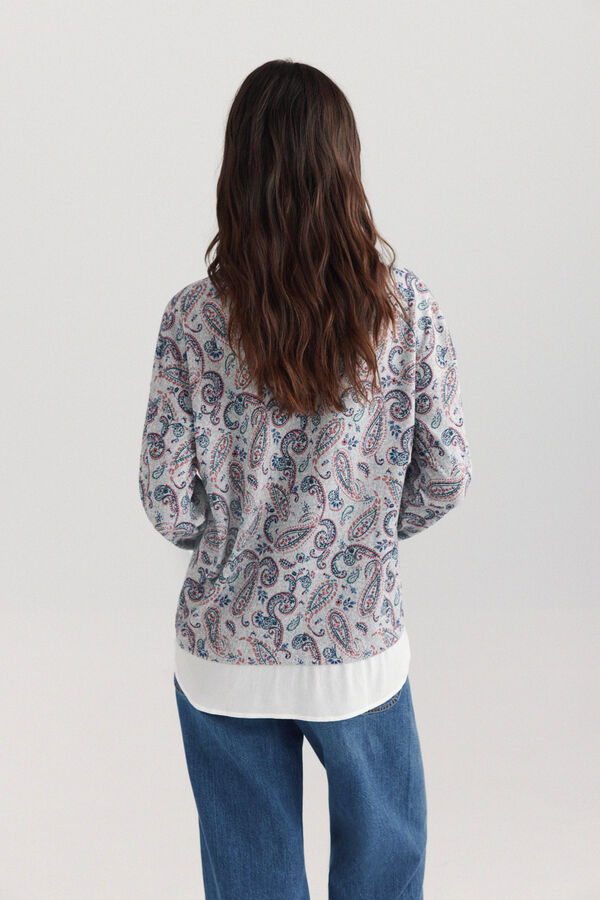 Springfield Printed two-material long sleeve T-shirt grey
