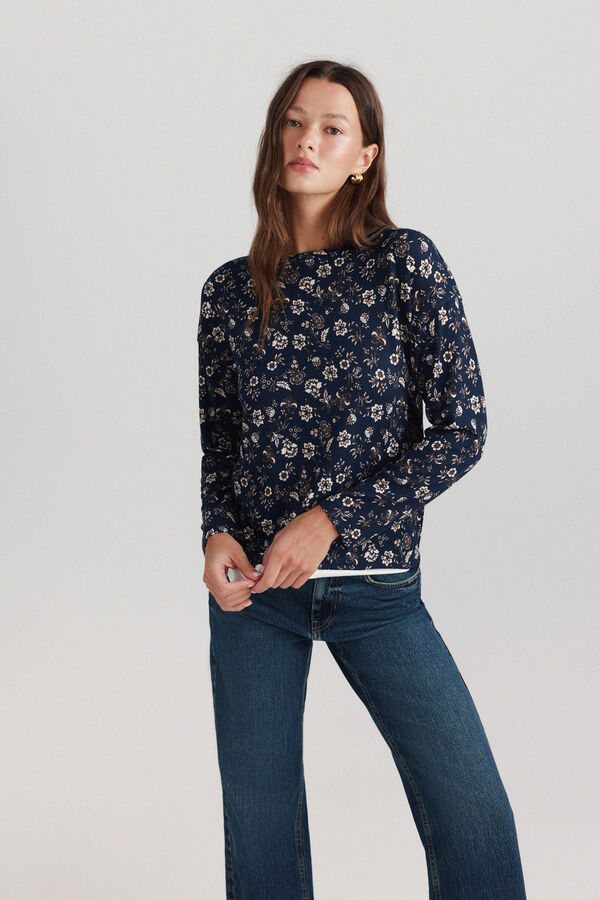 Springfield Printed two-material long sleeve T-shirt blue