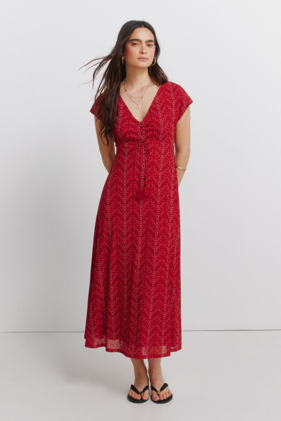 Vestido midi frunces lazo