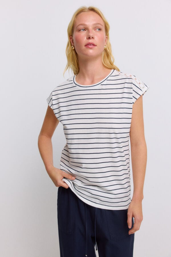Springfield Crochet shoulder T-shirt printed