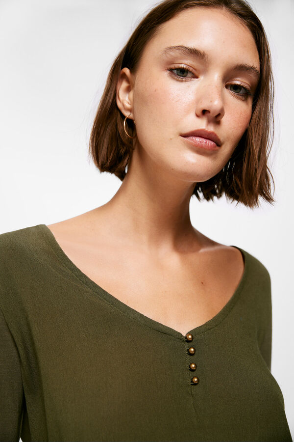 Springfield Two-material Button Neckline T-shirt printed