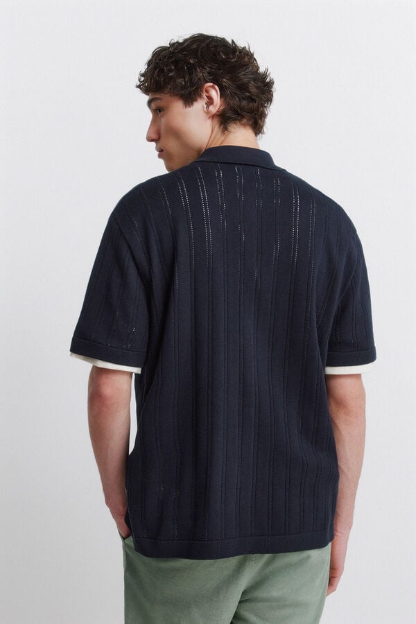 Springfield Vertical striped short sleeve cardigan blue