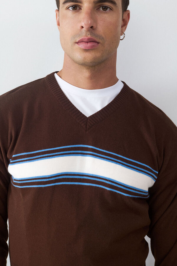 Balmohk Striped V-Neck Sweater grey