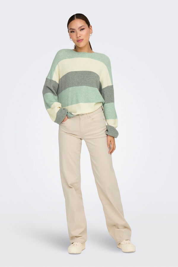 Only Striped round neck jumper beige