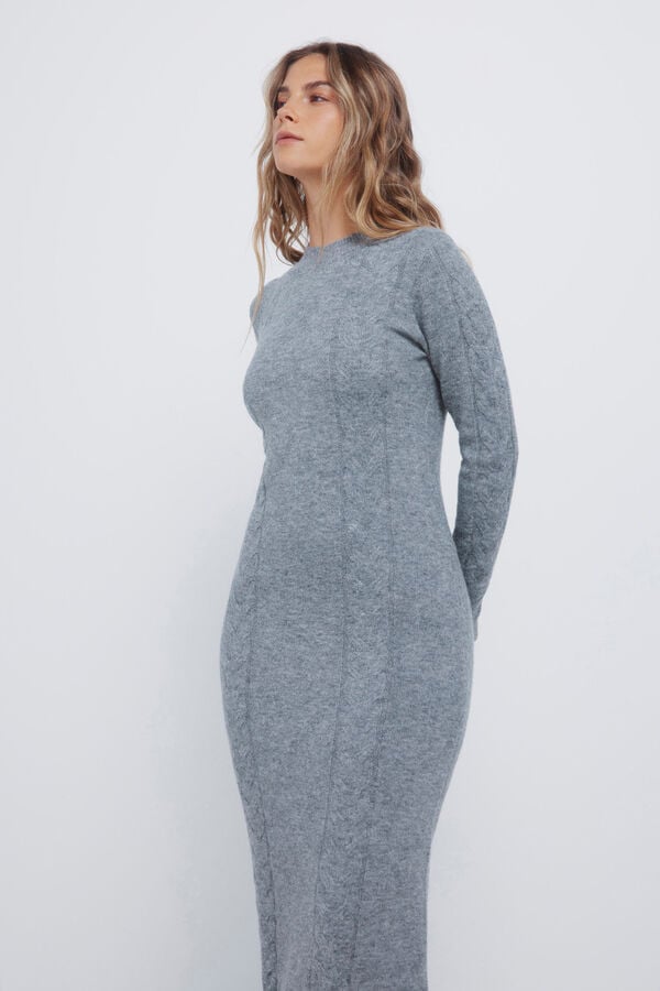 Springfield Cable knit jersey-knit midi dress grey