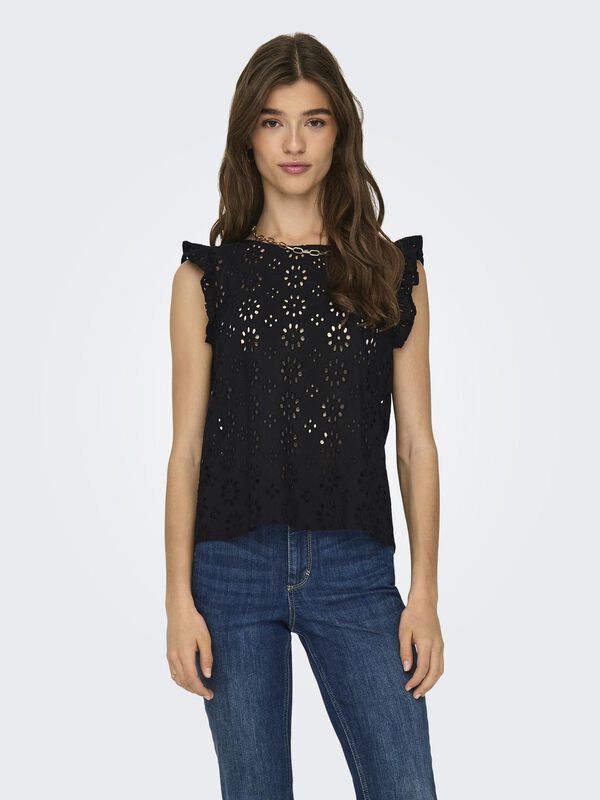 Springfield Short sleeve embroidered blouse crna