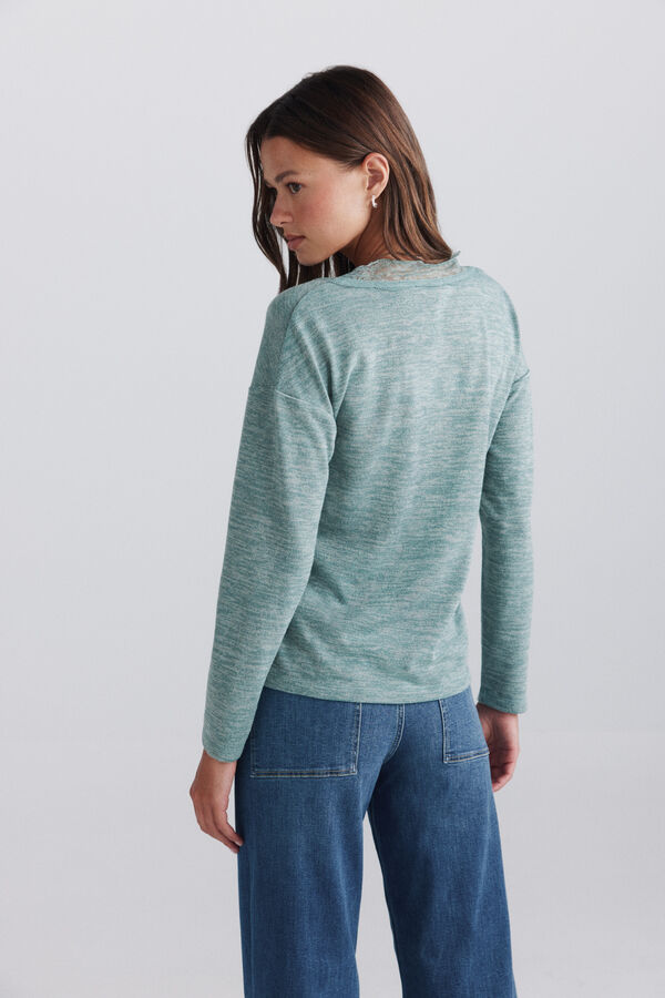 Springfield T-shirt col en dentelle marron