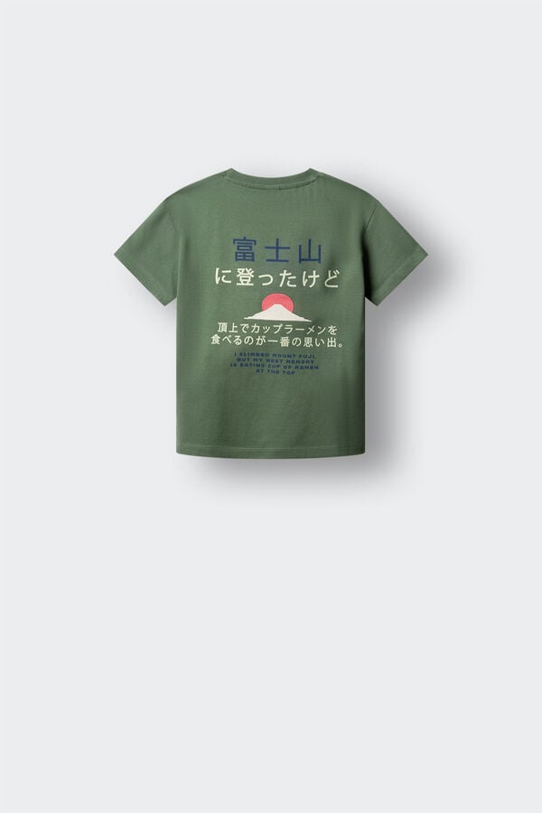 Springfield Kids Kids' short sleeve T-shirt with Mount Fuji text green