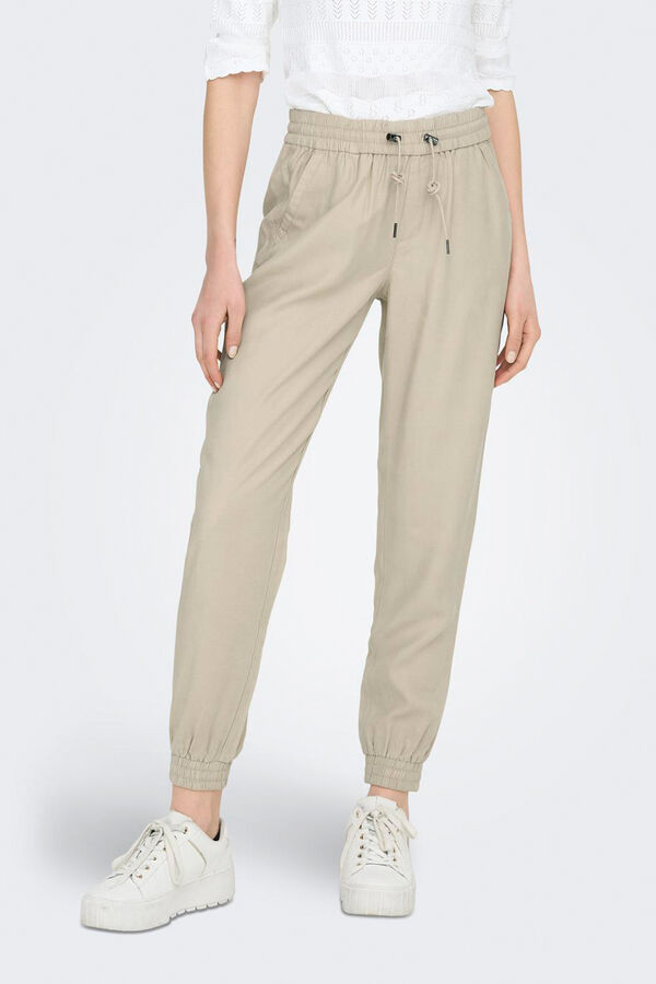 Only Pantal&oacute;n largo fluido de cintura el&aacute;stica gris