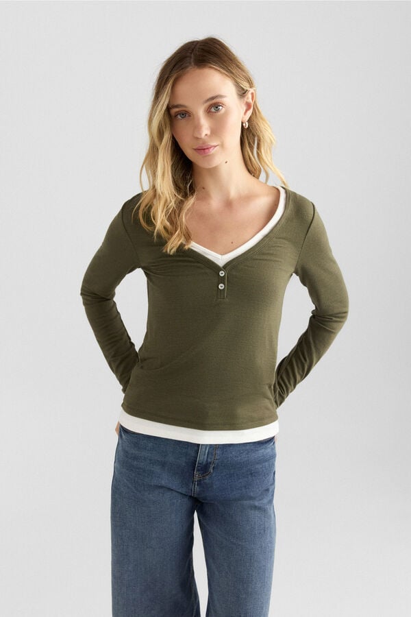 Springfield Two-tone fabric neck T-shirt printed