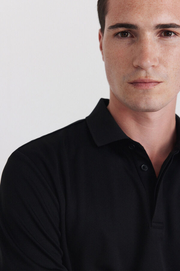 Springfield Technical fabric slim fit polo shirt black