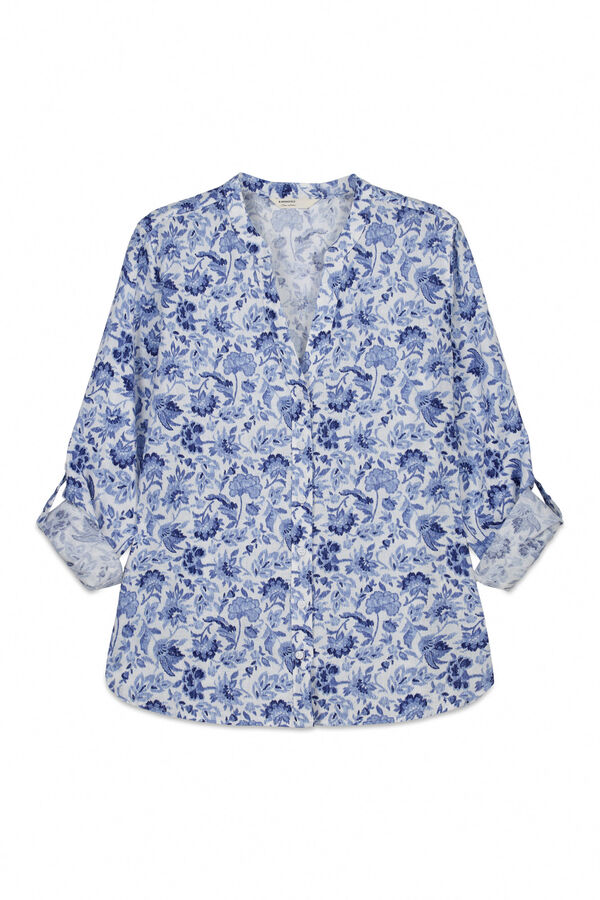 Springfield Camisa gola mao efeito linho azul