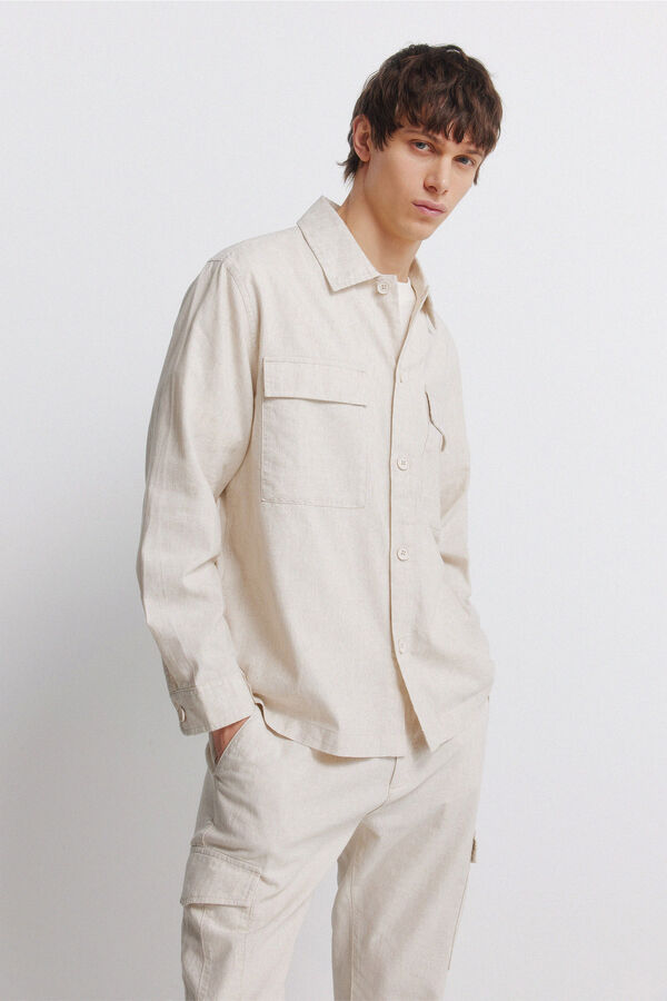 Springfield Linen cargo slim fit trousers grey