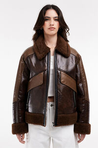 Topshop Chaqueta efecto piel combinada.