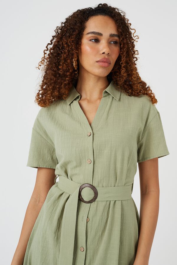 Brave Soul Vestido midi con cintur&oacute;n kaki