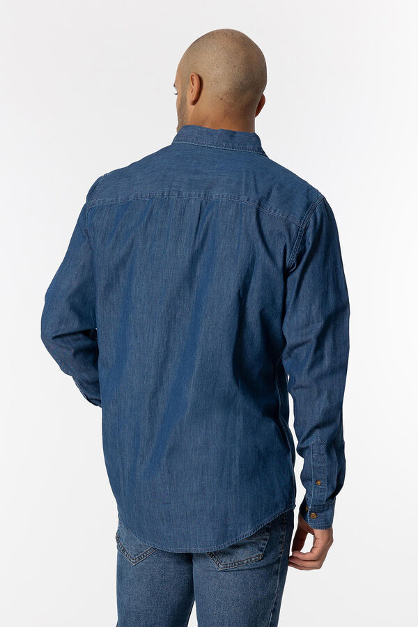 Springfield Camisa denim regular fit com bolso azul