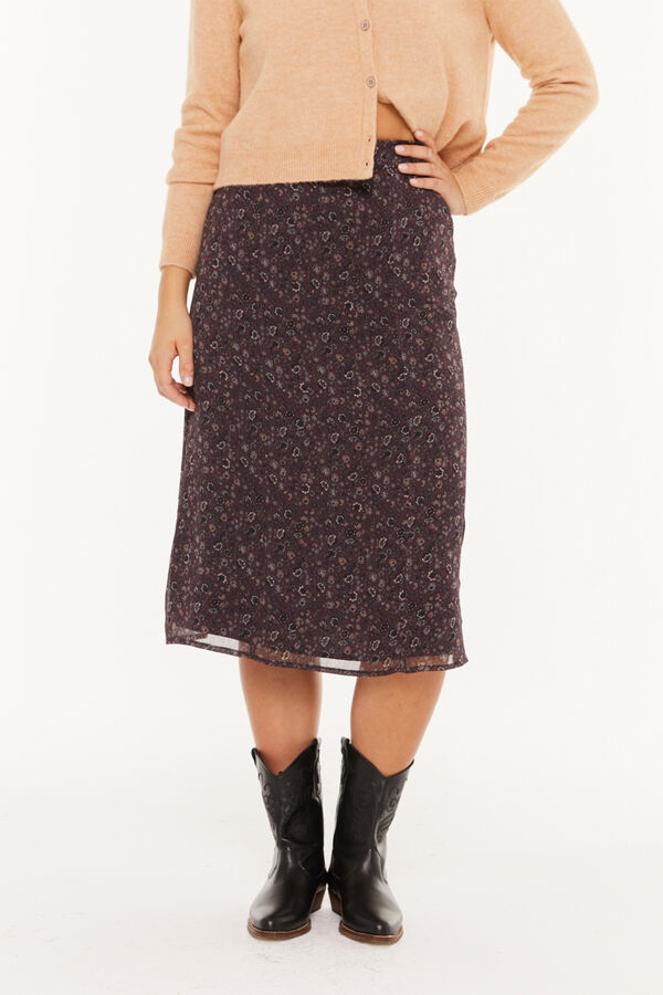 System Action Falda midi estampado floral peque&ntilde;o burdeos