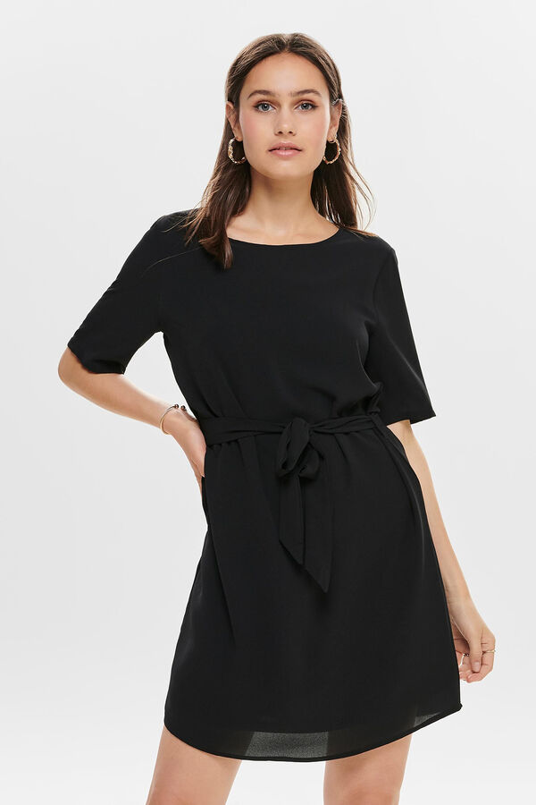 Springfield Kurzes Kleid mit 2/4-Ärmeln und Rundhalsausschnitt schwarz