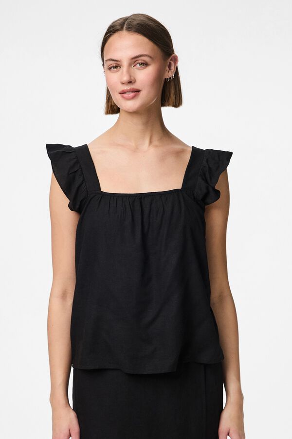Pieces Top de lino de tirantes negro