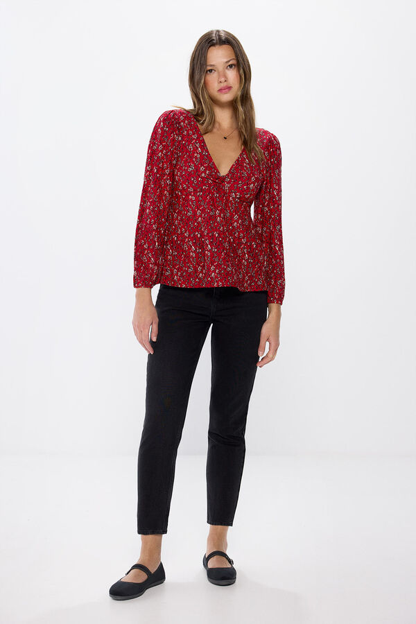 Springfield Pleated blouse with knot neckline brick