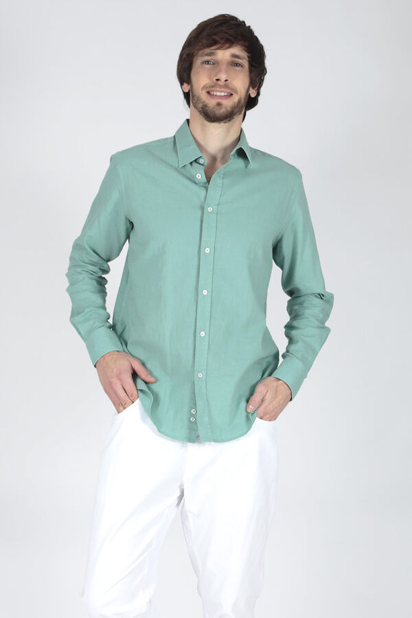 Springfield Long-sleeved linen shirt khaki