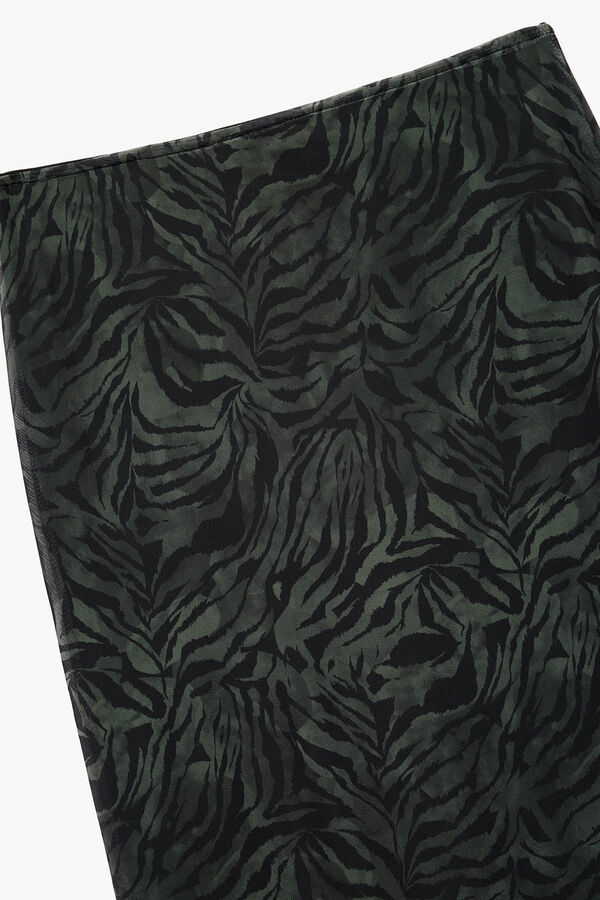 Koton Falda midi de tul con estampado animal y forro, cintura estándar verde