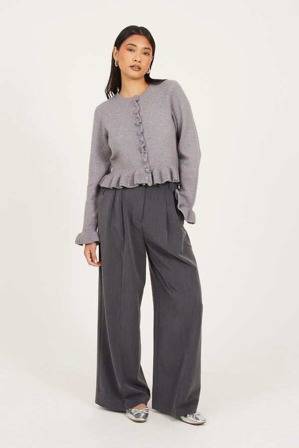 Brave Soul C&aacute;rdigan de punto con volantes gris