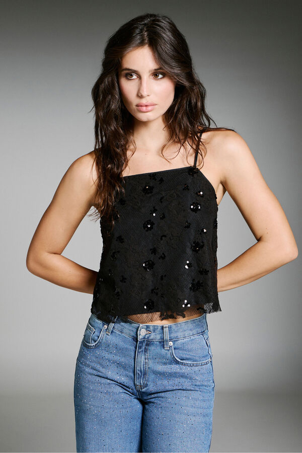 Only Top de lantejoulas preto