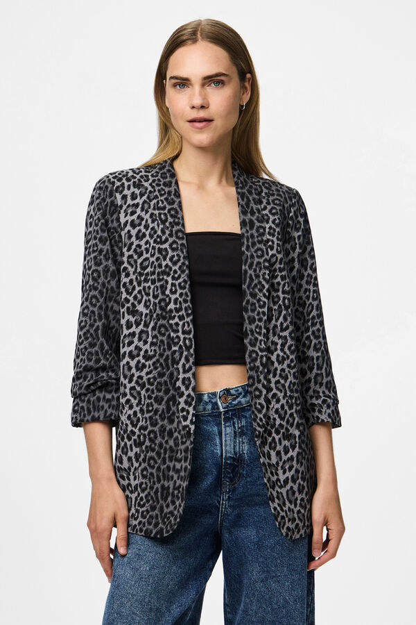 Pieces Printed three-quarter sleeve blazer grey