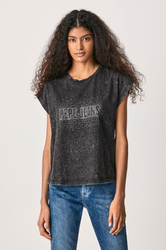 Springfield T-shirt with bejewelled logo  light gray