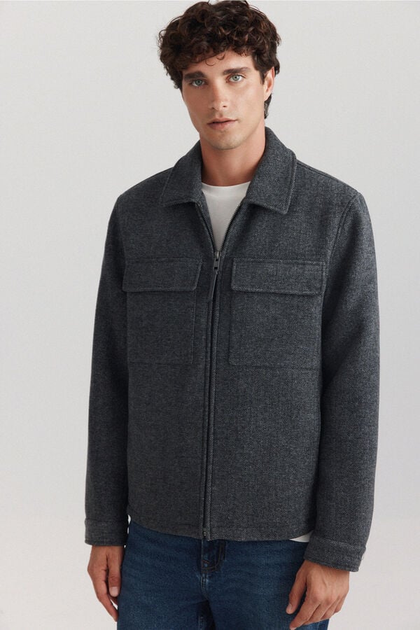 Springfield Wool blend texture jacket grey