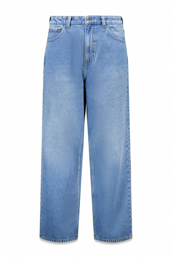Springfield Calça jeans larga com lavagem média azul