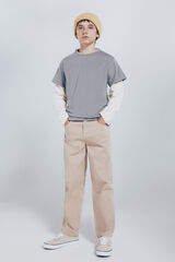 Springfield Kids Calças de perna larga com 5 bolsos para menino bege