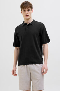 JJ REBEL Kurzarm-Strick-Poloshirt Schwarz