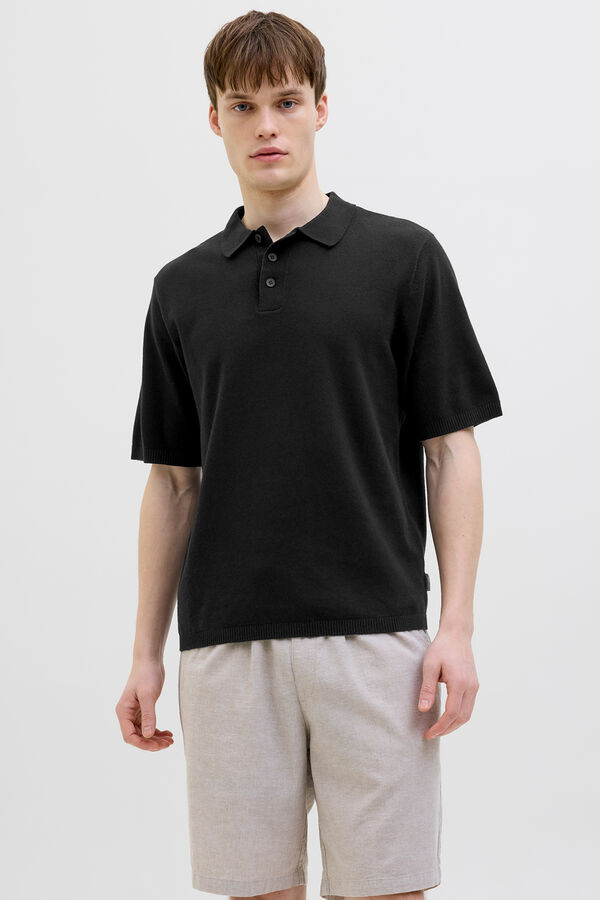 JJ REBEL Kurzarm-Strick-Poloshirt Schwarz
