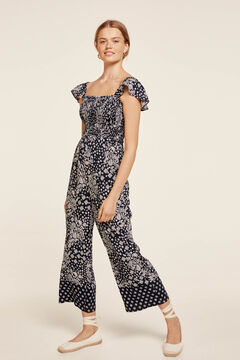 Springfield Long floaty printed jumpsuit navy