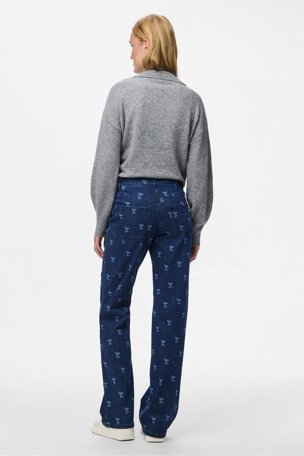 Pieces Relaxed jean with bow or tie print Plava