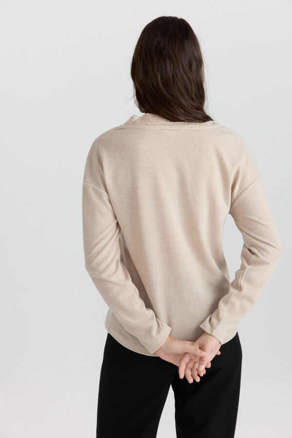 Springfield T-shirt col en dentelle beige