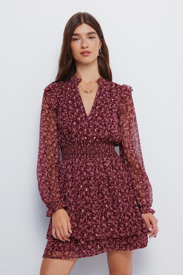 Springfield Vestido curto estampado com saia dupla camada vermelho