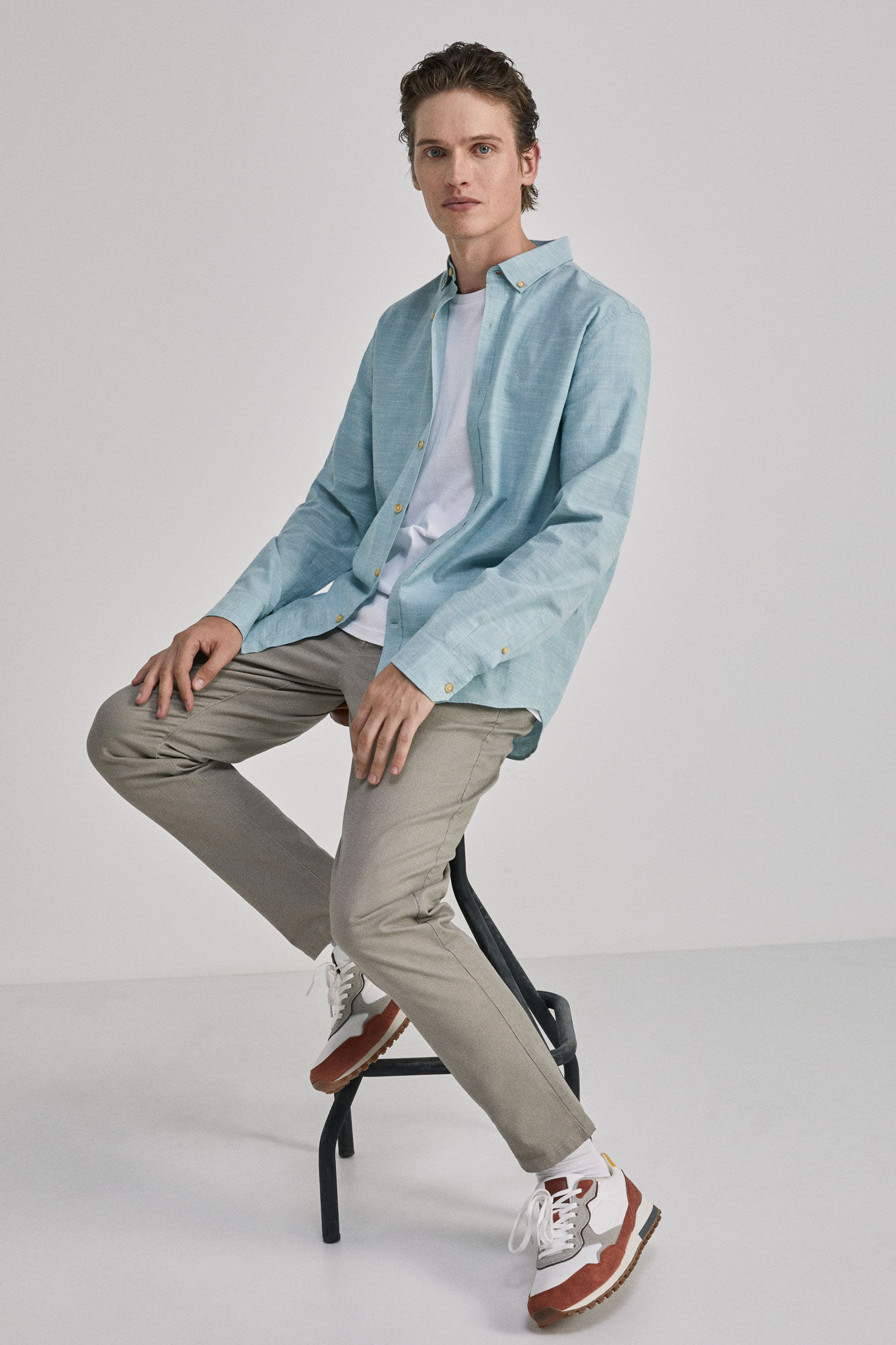 Hauber Chino azul-gris claro estampado repetido sobre toda la superficie Moda Pantalones Chinos 